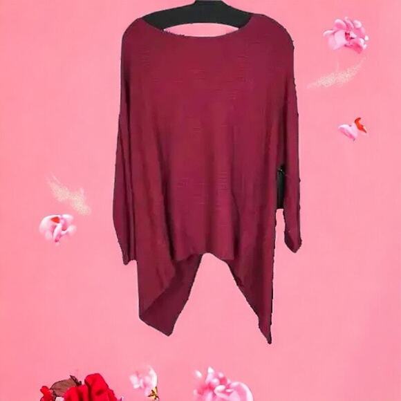 1 State Womens Blouse XS Red Twist Back Draped Hem Long Sleeve Stretch NWOT - Picture 2 of 11